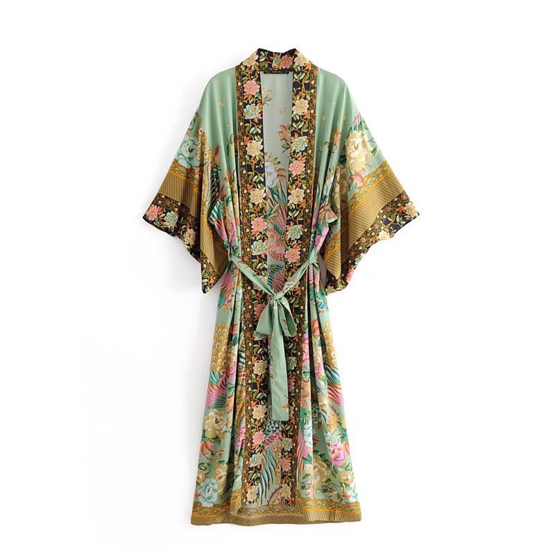 Ladies Fashion Kimono Print Dress Robe — scale reference
