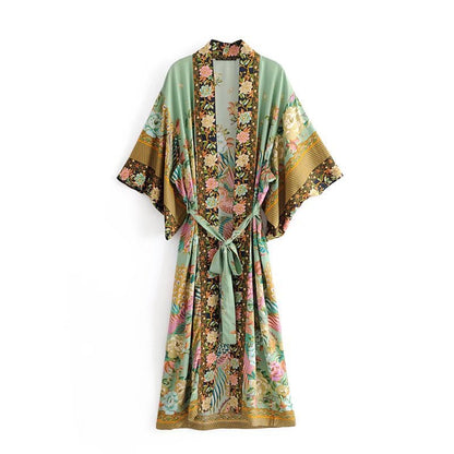 Ladies Fashion Kimono Print Dress Robe — scale reference