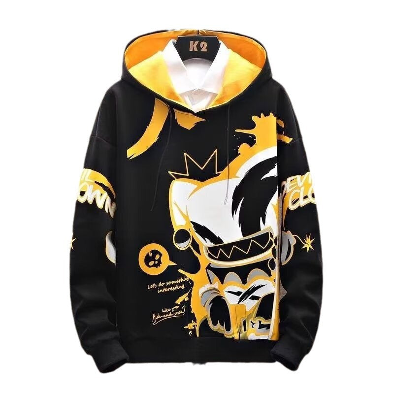 Anime Fleece-lined Thickened Hooded Sweatshirt — back view
