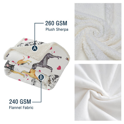 Great Dane Dog Blanket Red Heart Puppy Print Sherpa Fleece Throw Blanket Funny Kawaii Dog Portrait Plush Blankets — detail