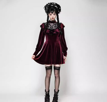 Personality Gothic Dark Red Velvet Dress | Magic Stories