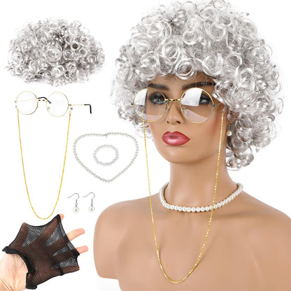 Old Lady Costume Granny Grandma Gran Fancy Dress Cosplay Women Kids — back view