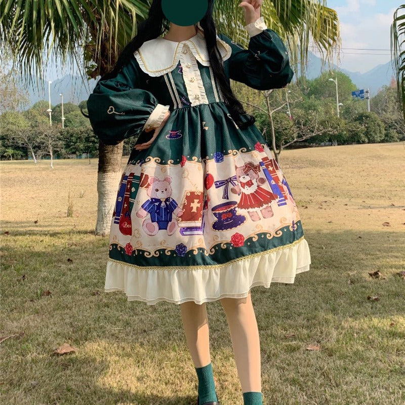 Lolita British Bear Op Long Sleeve Dress | Magic Stories