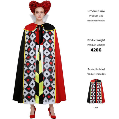 Queen Of Hearts Cloak Cosplay For Halloween Party Stage Performance, In Wonderland — back view