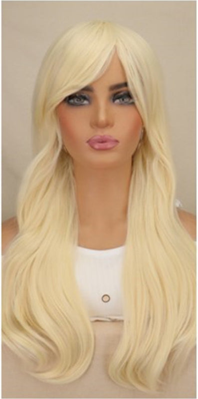 Light Golden Cosplay Wig Micro Curly Long Wig — in use