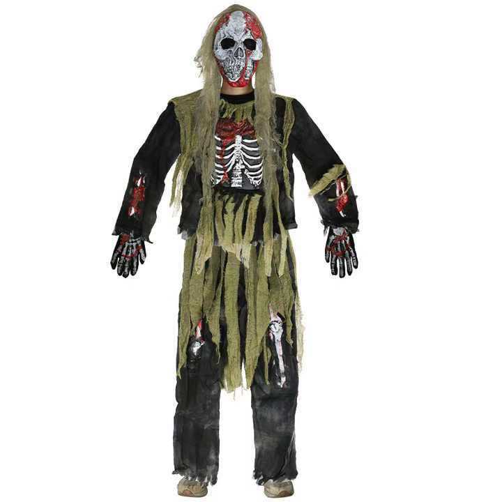 Rough Green General Suit Skeleton Ghost Cosplay Clothes Halloween Party Costume Horror Zombie Ghost — side view