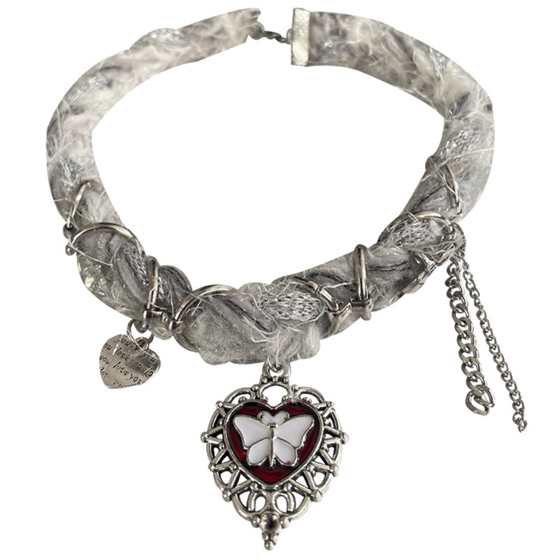 Heart Butterfly Tassel Plush Choker Necklace | Magic Stories