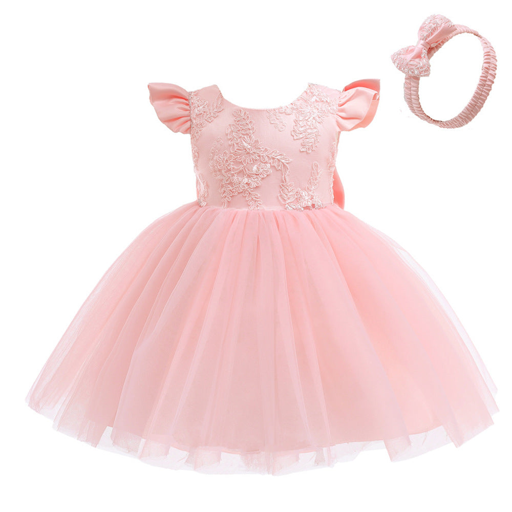 Lace Princess Dress Bow Children's Dress — back view