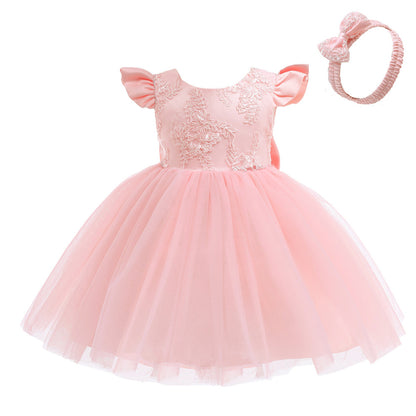 Lace Princess Dress Bow Children's Dress — back view