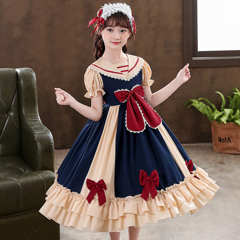 Girls Dress Pleated Bow Lolita Princess | Magic Stories