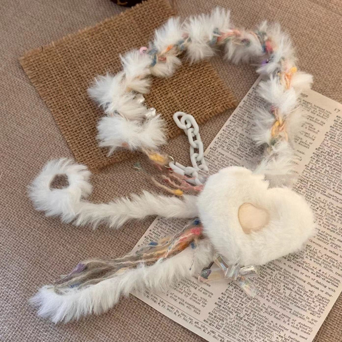 White Plush Choker Heart Necklace | Magic Stories