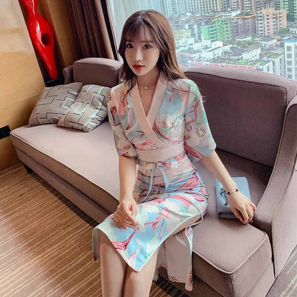 Women's French Retro Kimono Color Improved Hanfu Dress — side view