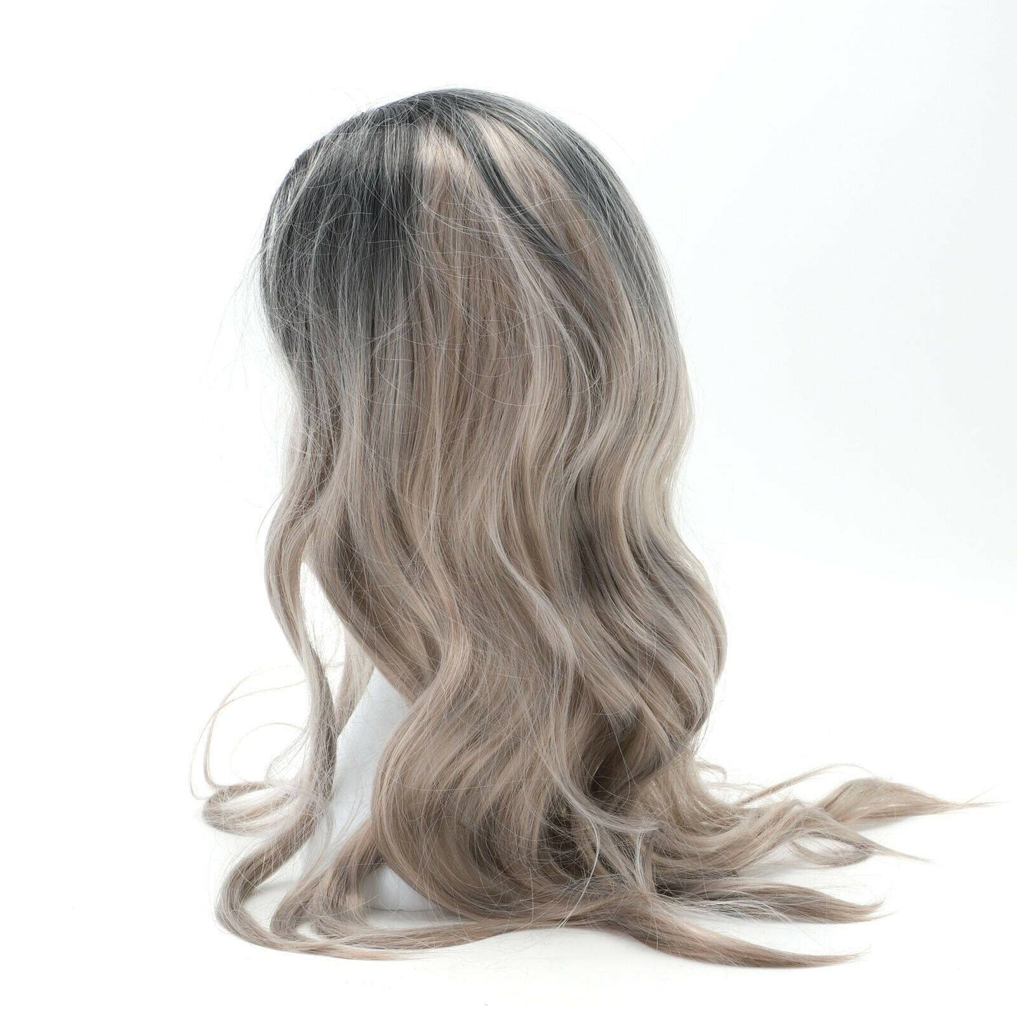 Brown Gold Blonde Long Wavy Wig Synthetic Curly Hair Cosplay Fashion — back view