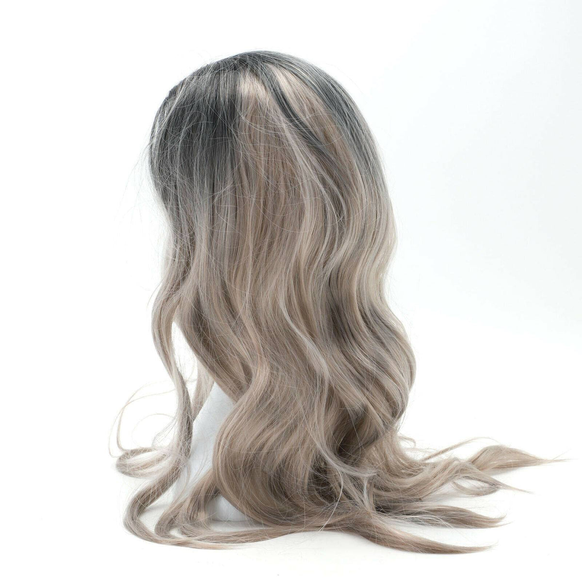 Brown Gold Blonde Long Wavy Wig Synthetic Curly Hair Cosplay Fashion — back view