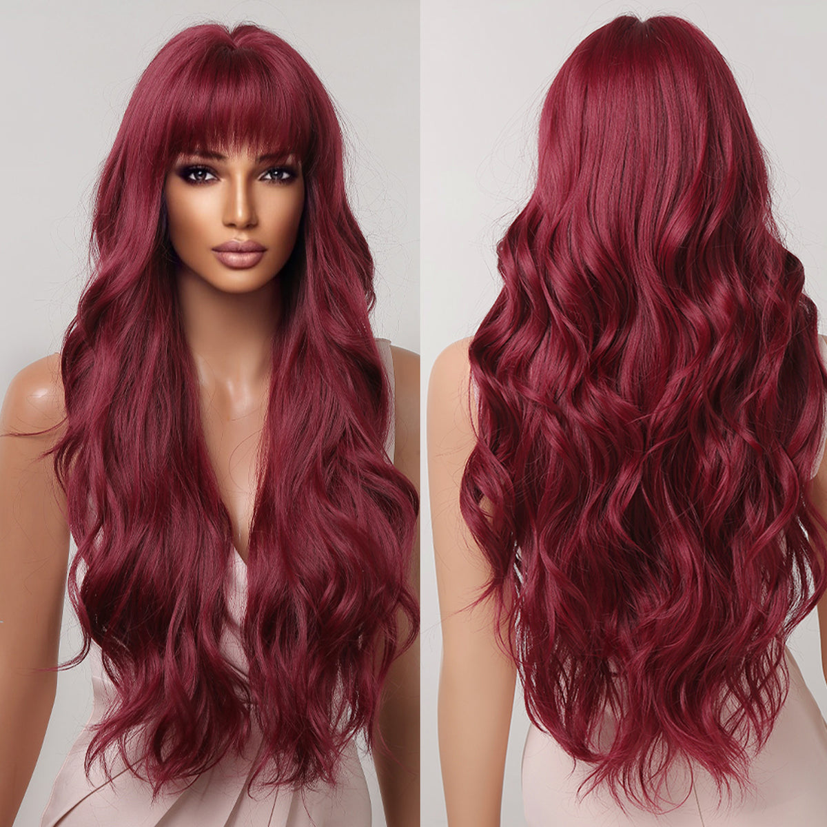 Wine Red Long Curly Wig - Party & Ball Cosplay Hair — side view