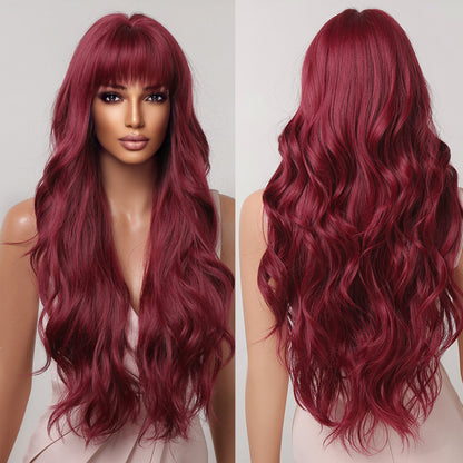 Long Curly Hair Wine Red Wig - Magic Stories