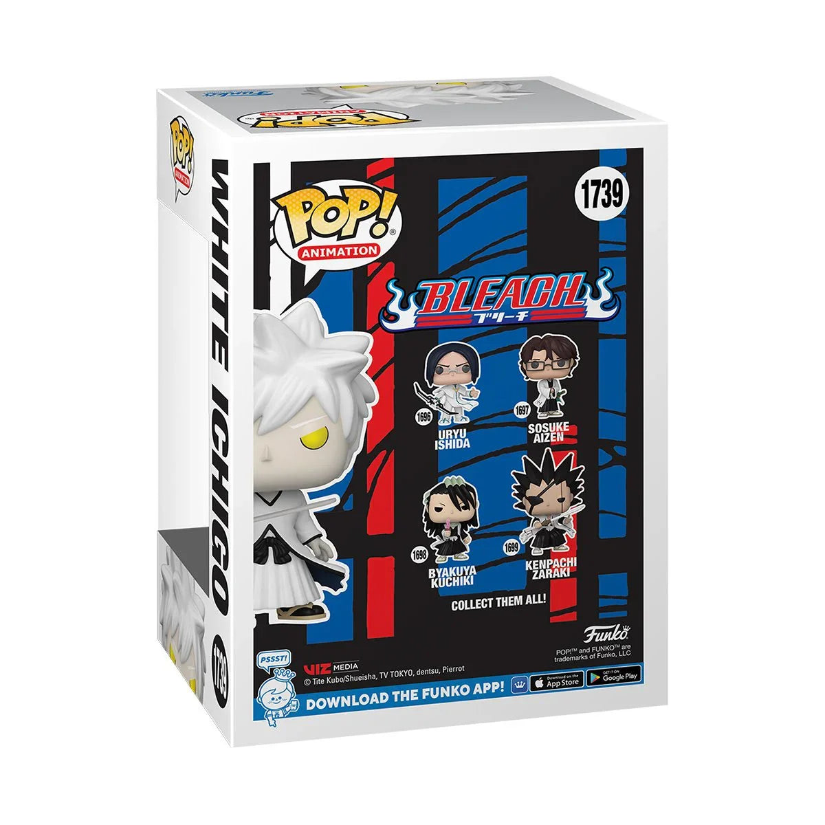 White Ichigo Zangetsu Funko Pop #1739 retail box, back — Bleach Animation series checklist