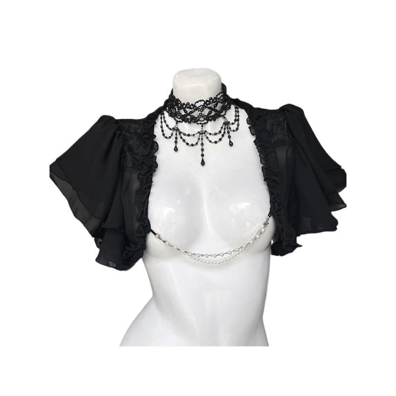 Black Gothic Style Vintage Lolita Dress Black Cardigan Two-piece Set Women's Summer New — back view