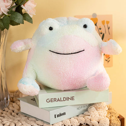 Cute Frog Doll Pillow Colorful Tie-dye Plush Toy — in use