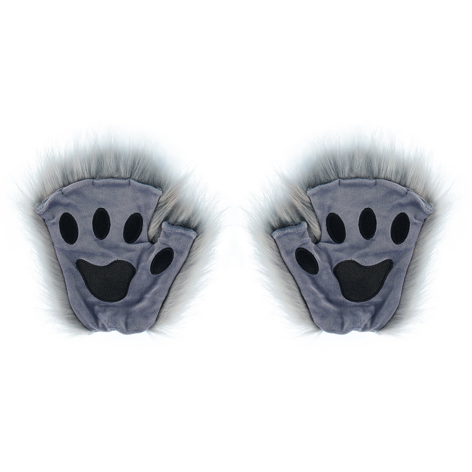 Half Finger Warm Plush Cat's Paw Gloves Halloween Cosplay Props — back view
