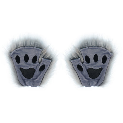 Half Finger Warm Plush Cat's Paw Gloves Halloween Cosplay Props — back view