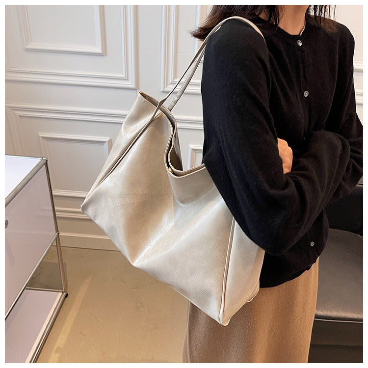 Vintage Women's Tote Bag Athletic Casual Fashion Large Capacity Leather Shoulder Bag Shopper Harajuku Simple Handbag — detail
