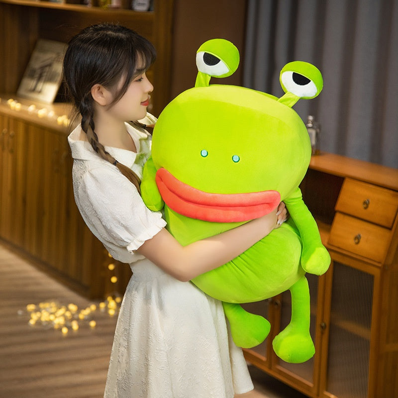 Ugly And Cute Cute Frog Pillow Plush Toy Accompany Toy Doll Sausage Mouth Gu Gugu — in use