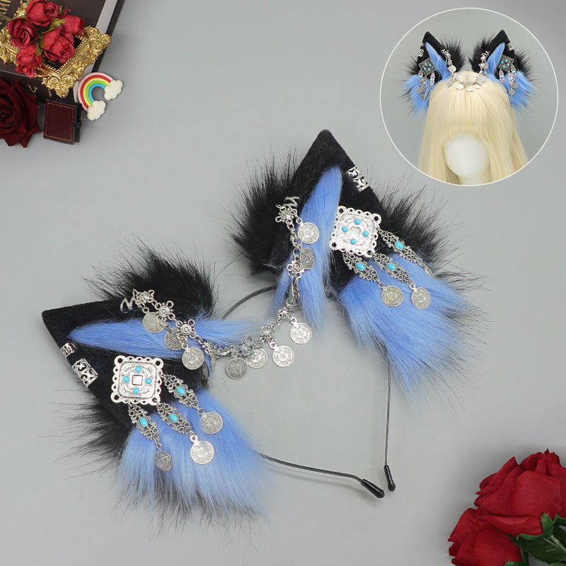 Tibetan Hair Accessories Exotic Wolf Ear Animal Ears Headband Bohemian Travel Photo Shooting Props — back view