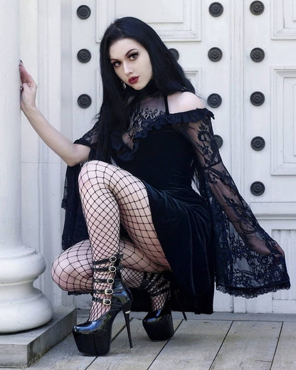 Dark Gothic Lace Panels Dress — detail