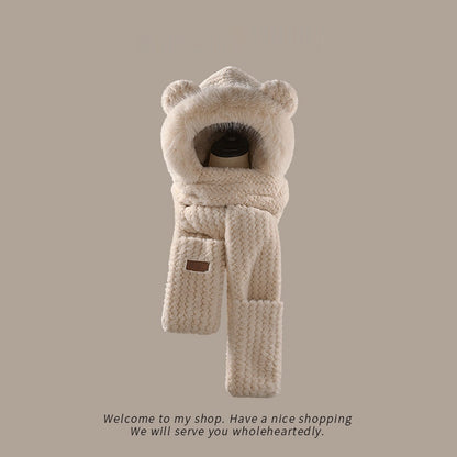 Bear Ears Plush Hat And Scarf For Women | Magic Stories