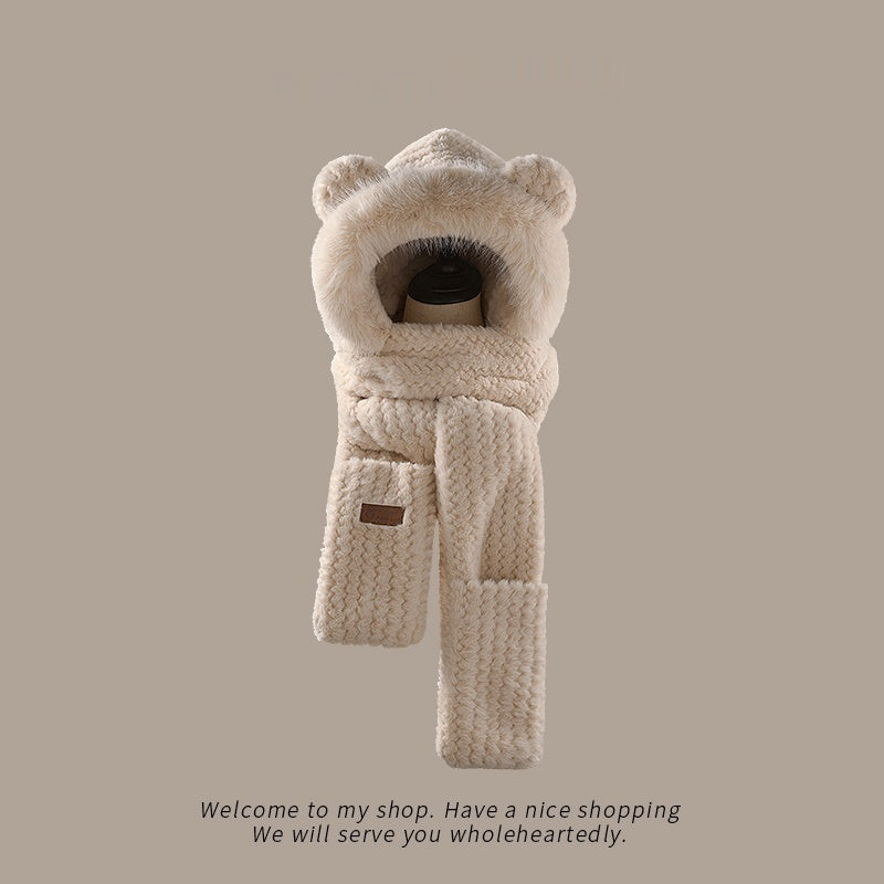 Bear Ears Plush Hat And Scarf For Women | Magic Stories