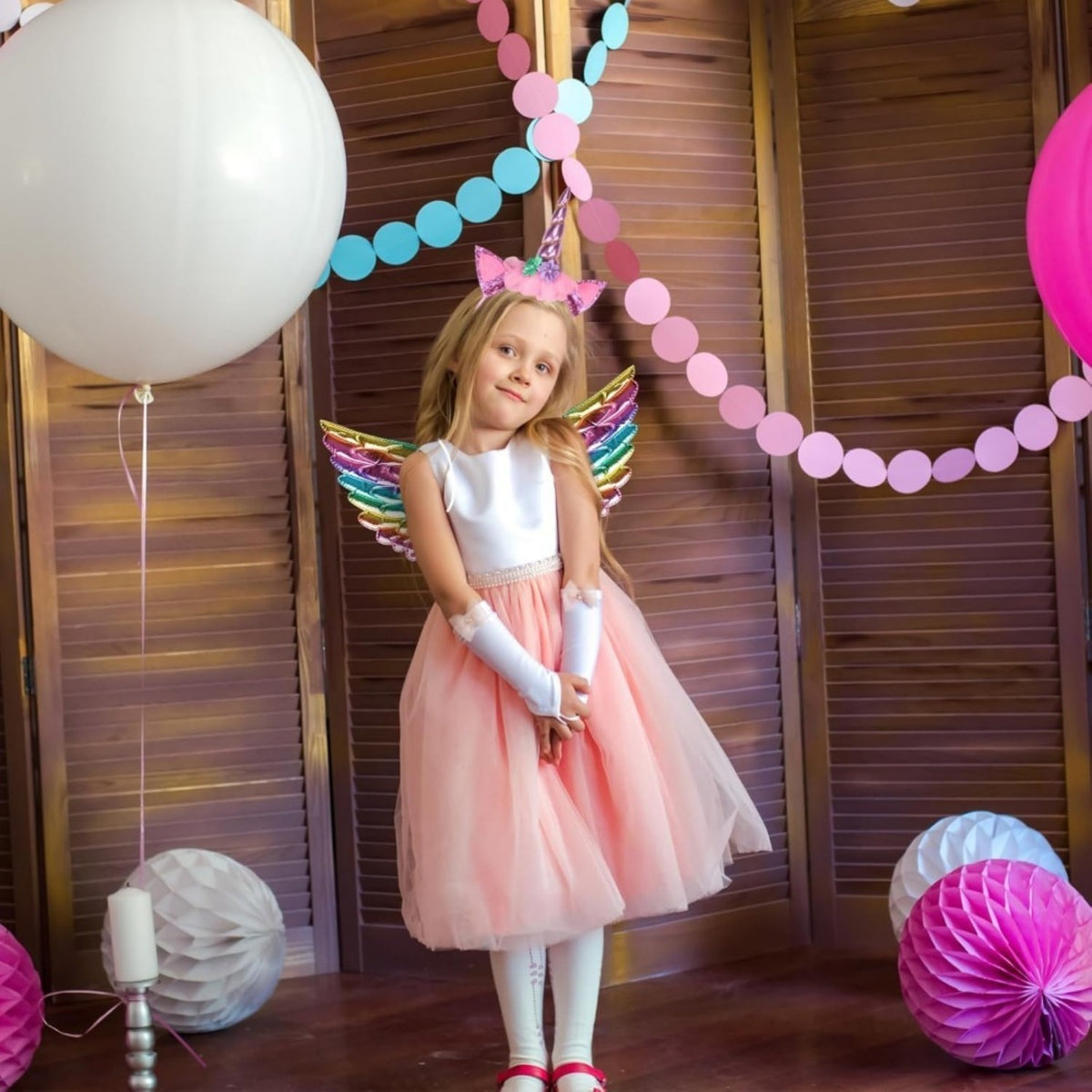 3-piece Pink Unicorn Costume Set, Pink Unicorn Princess Costume, Unicorn Headband, Tutu Skirt, Wings, Carnival — back view