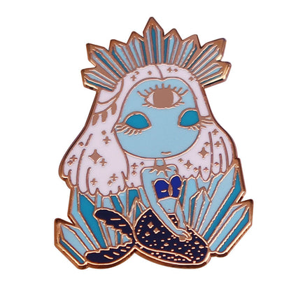Mermaid Crystal Enamel Pin Third Eye Brooch Badge