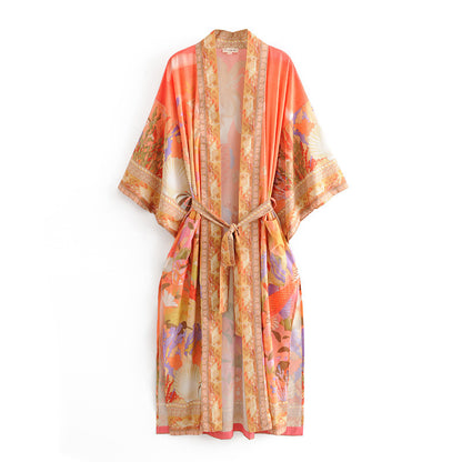 Ladies Fashion Kimono Print Dress Robe — side view