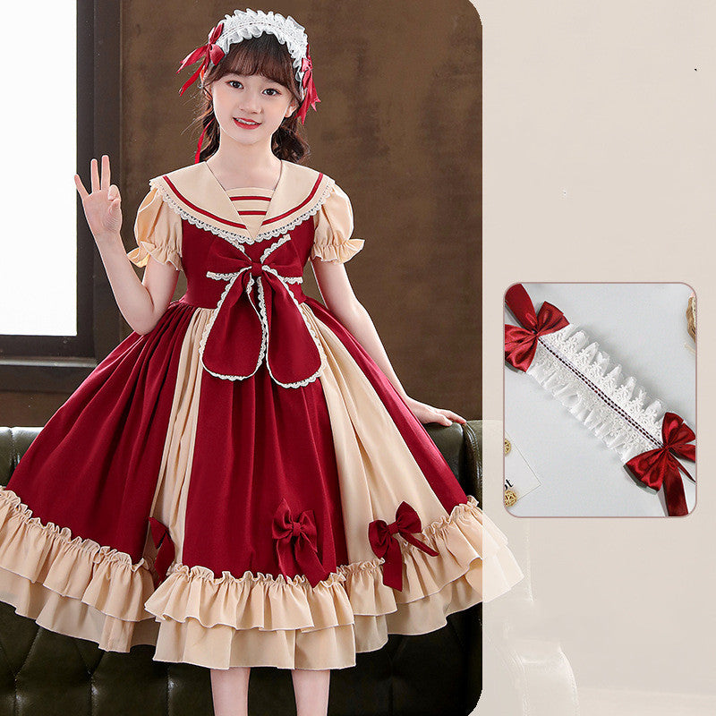 Girls Dress Pleated Bow Lolita Princess | Magic Stories