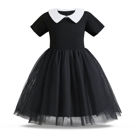 Children Shirt Black Drama Girl Cosplay Clothes Doll Collar Mesh Umbrella Princess Dress