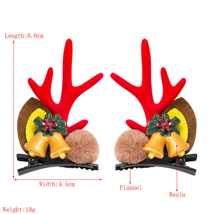 Christmas Series Cute Moose Horns Bells Flannel Two-piece Hairpin — side view