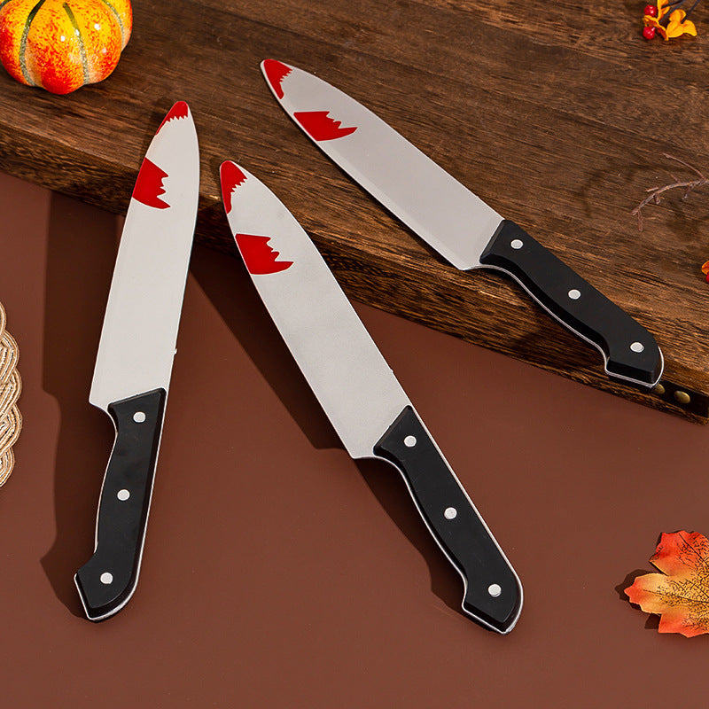 Halloween Decoration Props Cosplay Artificial Horror Bloody Plastic Knife Trick Dagger Dance Performance — side view