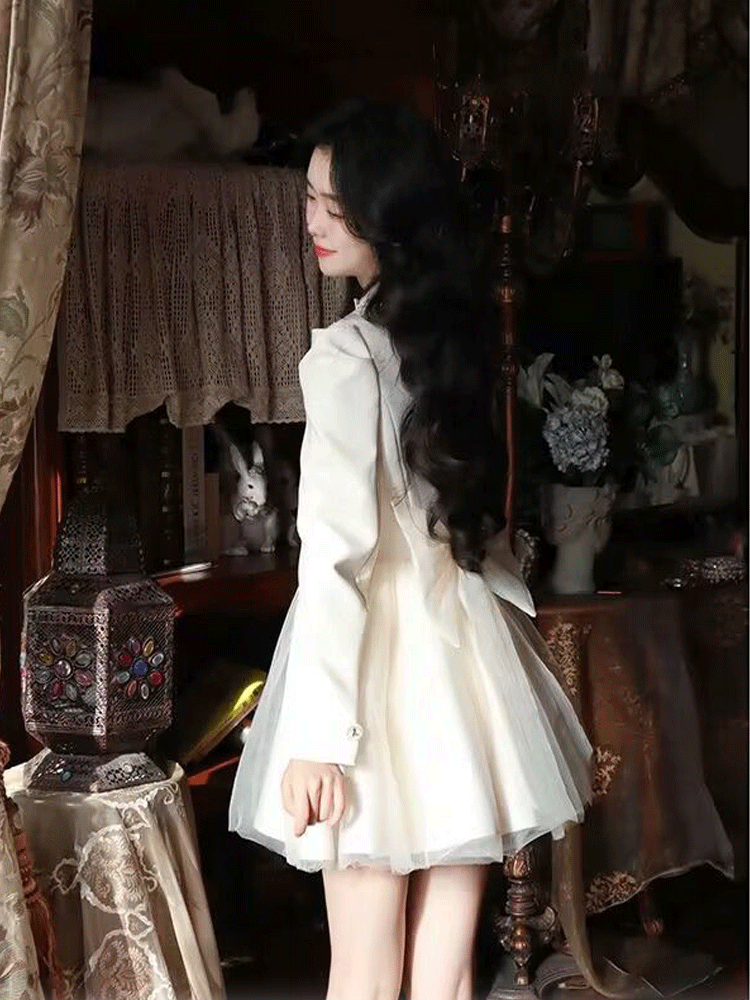 Pengpeng White Suit Dress Waist Up Fairy Short Skirt — detail