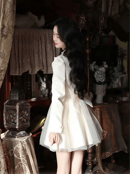 Pengpeng White Suit Dress Waist Up Fairy Short Skirt — detail