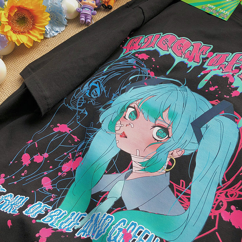 Pure Cotton Anime Girls' Short Sleeved T-shirt — back view