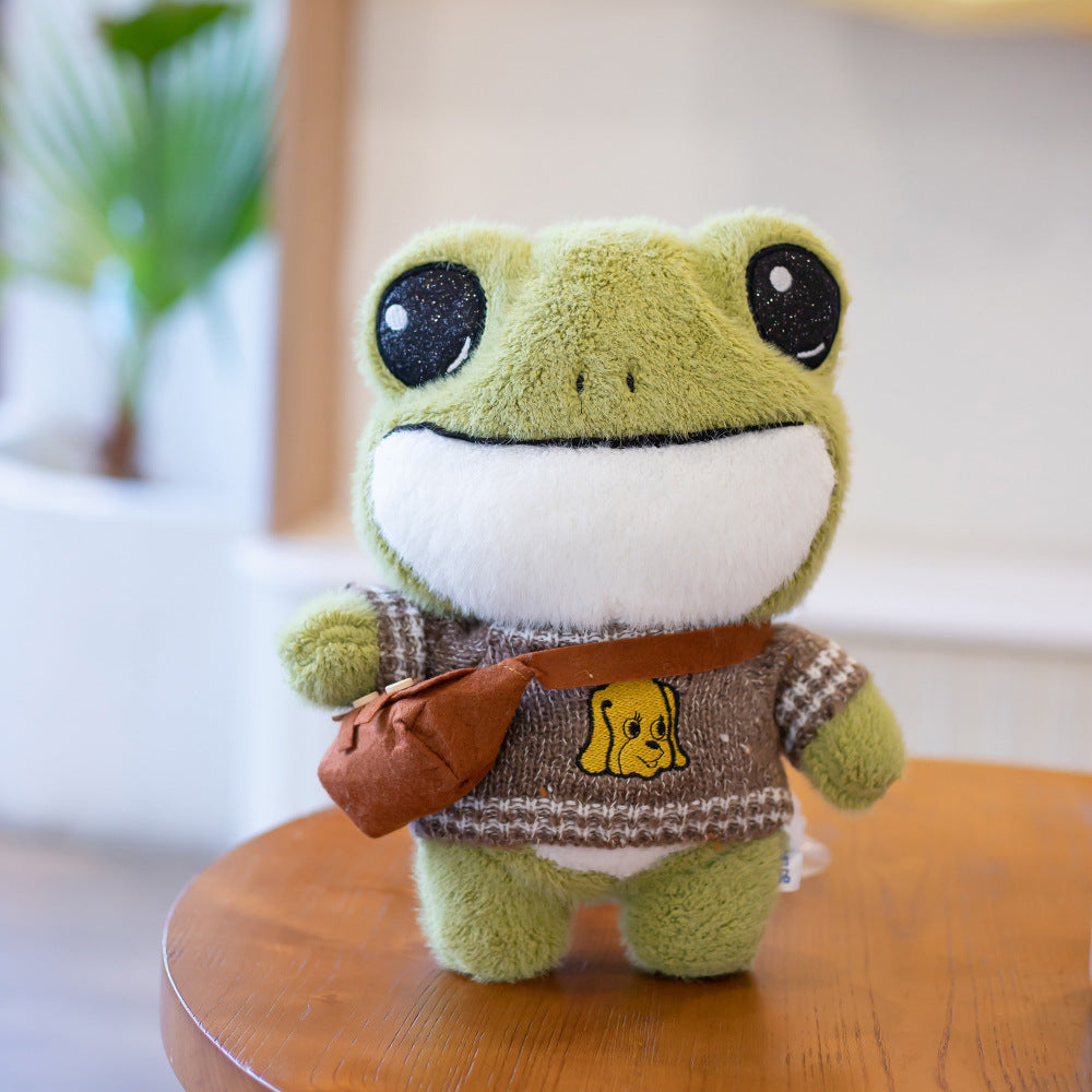 Cute Frog Doll Dressing Backpack Plush Toy — back view