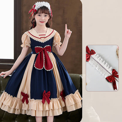 Girls Dress Pleated Bow Lolita Princess | Magic Stories