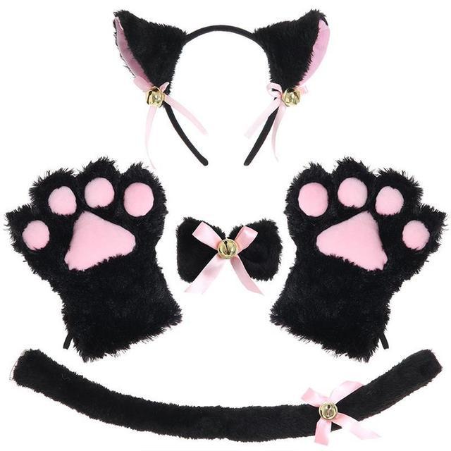 Cute Cat Props Cat Ears Headband Cat's Paw Gloves Cat Tail Accessories Set — scale reference