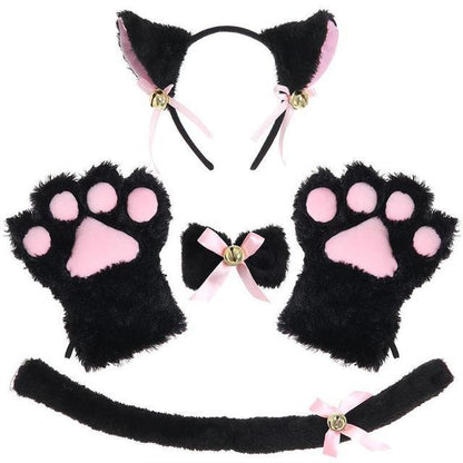 Cute Cat Props Cat Ears Headband Cat's Paw Gloves Cat Tail Accessories Set — scale reference