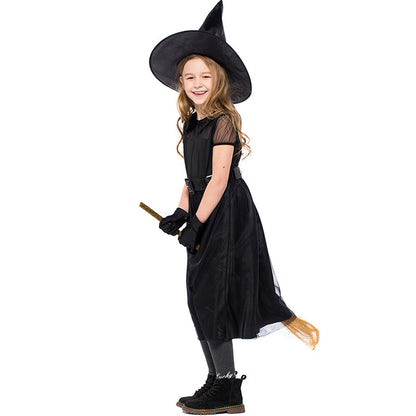 Halloween Witch Costume Black Mesh Children's Clothing — side view
