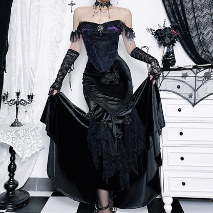 Sexy Hot Girl Dress Dark Goth Elegant Slim-fit Sheath Fishtail Skirt — in use