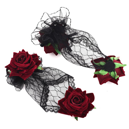 Vintage Lolita Lace Gloves Burgundy Rose | Magic Stories
