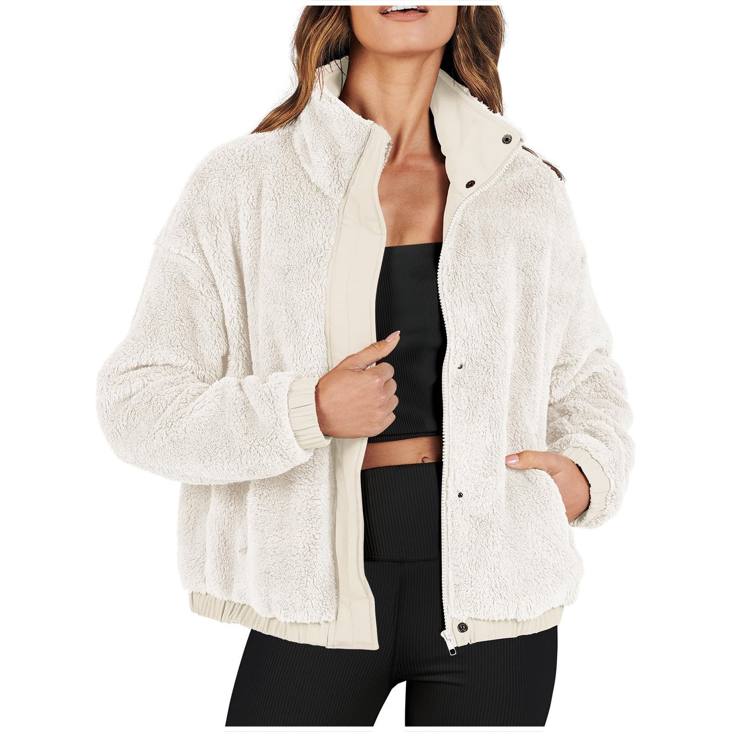 Loose Casual Jacket Soft Plush Warm Jacket — detail