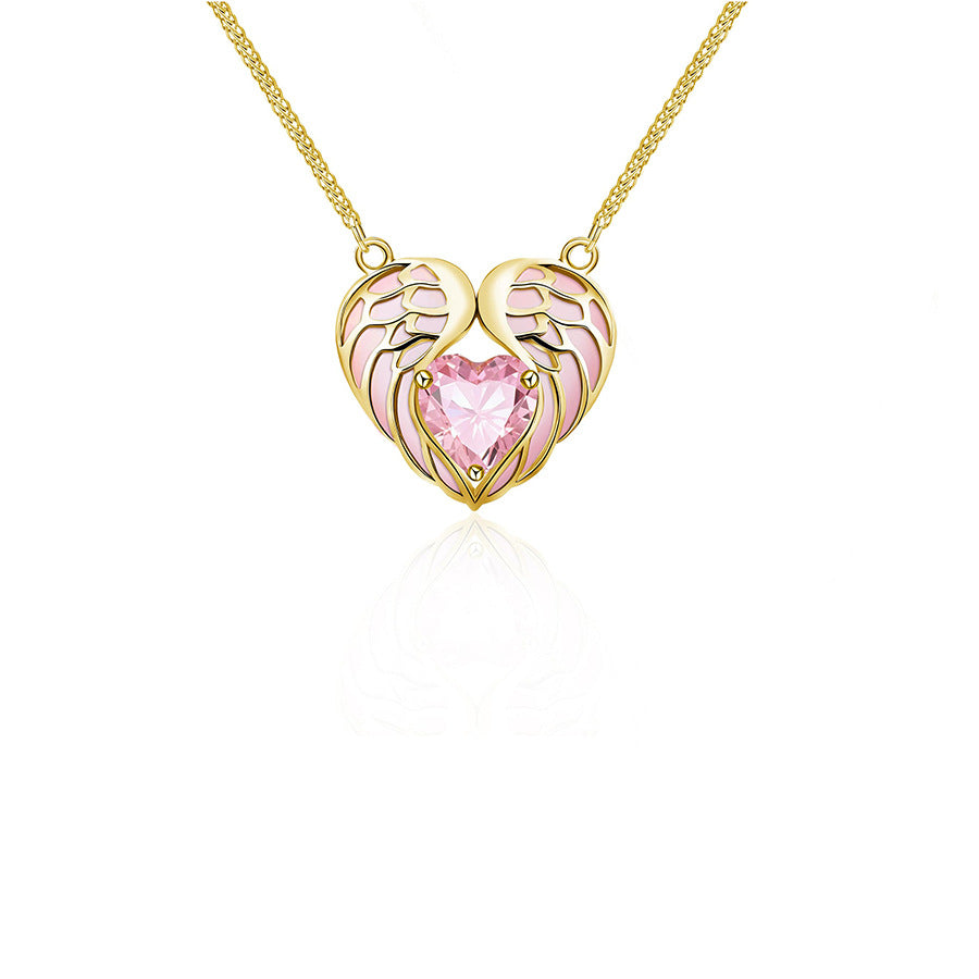 Angel Wings Heart-shaped Collarbone Necklace Angel Wings Oil Dripping Lady — detail
